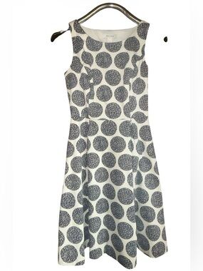 White House Black Market White & Black Polka Dot Sleeveless Fit-and-Flare Dress